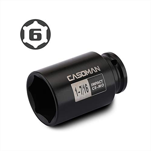 CASOMAN 6-Point 1/2-Inch Drive Deep Impact Socket- 1-7/16" (SAE), CR-MO, 1/2-inch Drive 6 Point Axle Nut Socket for Easy Removal of Axle Shaft Nuts (1-7/16") - size: 1-7/16 inch (SAE), style: 6-Point Socket