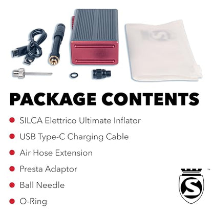 SILCA ELETTRICO Electric Bike Pump - Digital Bicycle Tire Pump with Auto Shut-Off, USB-C Rechargeable, Ultra-Light & TSA-Compliant for Travel - Universal Compatibility