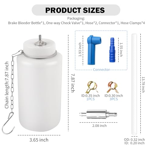 Brake Bleeder Kit,1L Brake Bleeder Bottle & 27.55 Inch Brakes Bleeders Hose One Way Check Valve,Connector,Professional Brakes Fluid Bleeders Kit for Braking Fluid Collection