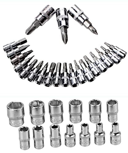 46 Pcs 1/4” Drive Socket Ratchet Wrench Set with Storage Case, Includes Metric Bit Socket Set and Extension Bar for Auto Repair and Home Maintenance - size: 1/4” Drive 46Pcs
