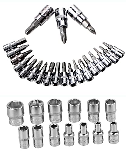 46 Pcs 1/4” Drive Socket Ratchet Wrench Set with Storage Case, Includes Metric Bit Socket Set and Extension Bar for Auto Repair and Home Maintenance - size: 1/4” Drive 46Pcs