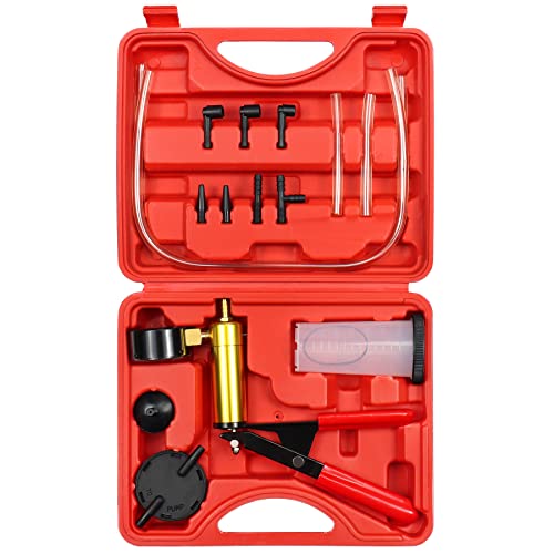 JoyFans 2 in 1 Hand Vacuum Pump Brake Bleeder Kit, One-Man Brake Clutch Fluid Power Steering Fluid Bleeding System Tester Tool for Automotive Motorcycle Car & Kitchen Food Canning Use (Red) - color: Red