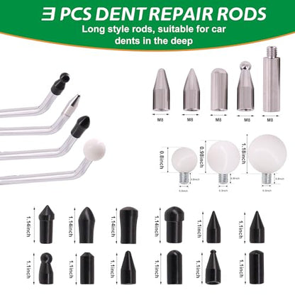 Dent Repair Tools 3 Pieces of Dent Removal Rods with Awl Head Paintless Dent Removal Kit Car Auto Body Dent Removal of Hail Dents and Door Ding (3 PCS Rod 20 PCS Pen) - style: 23PCS