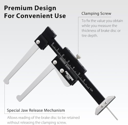 Disc Brake Micrometer Metric Brake Disc Depth Measuring Caliper, 0-60mm High Precise Tire Tread Depth Gauge 0.1mm Accuracy Portable, Manual Auto Brake Disc Depth Gauge
