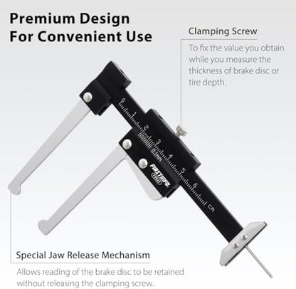 Disc Brake Micrometer Metric Brake Disc Depth Measuring Caliper, 0-60mm High Precise Tire Tread Depth Gauge 0.1mm Accuracy Portable, Manual Auto Brake Disc Depth Gauge