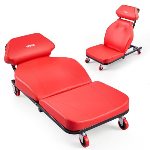 VEVOR 48.4 in 2-in-1 Mechanic Creeper, Adjustable Backrest Garage Creeper Seat, 570 lbs Under Car Rolling Chair with 6 Swivel Casters, Padded Headrest for Auto Repair - color: 44 inch