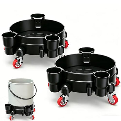 Heavy-Duty Bucket Dolly with Wheels,5 Gallon Bucket Roller with Locking Casters & Secure Clamp,Rolling Bucket Cart for Cleaning, Gardening,Industrial Use,300Lbs,Equipped with three detachable brackets - color: Black2