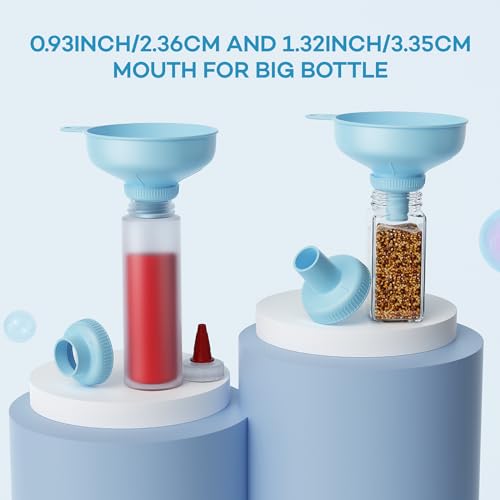 Pisol Wide Mouth Versatile Funnel, Canning Funnels for Kitchen Use, Food Grade Plastic Cooking Funnel Set with 4 Size Spouts and 2 Strainers for Filling Different Bottles and Bags, Blue