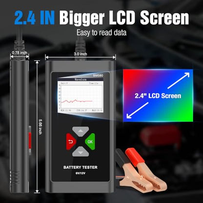 JDIAG Battery Load Tester 6V 12V Car Battery Tester 100-2000CCA Automotive Battery Tester Alternator Analyzer for Standard Test/Cranking/Charging/Loading Test BM580