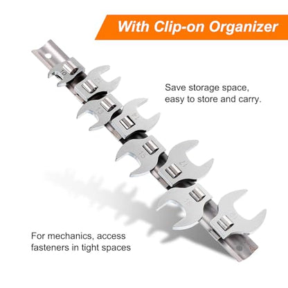 HARFINGTON 8pcs Drive Crowfoot Wrench Set 3/8" Crowfoot Flare Nut Wrench Set 10mm - 19mm Drive Metric Crowfoot Wrench with Clip-on Organizer for Mechanics Automotive Repair Work
