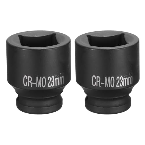 HARFINGTON 2pcs 4 Point Square Socket 1/2" Drive 23mm Metric Square Impact Socket CR-MO Blackening Standard Wheel Sockets Pneumatic Socket Tool for Auto Repair Mechanical Maintenance Home Use - size: 23mm