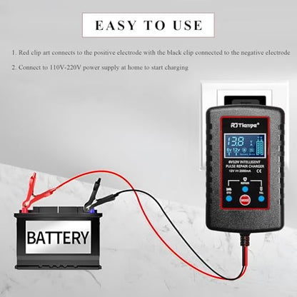 Car Battery Charger, 6V/12V Smart Pulse Battery Repair & Desulfator with ASE Adapter Cable, Intelligent Automatic Trickle Charger Maintainer for Car Truck Motorcycle Marine