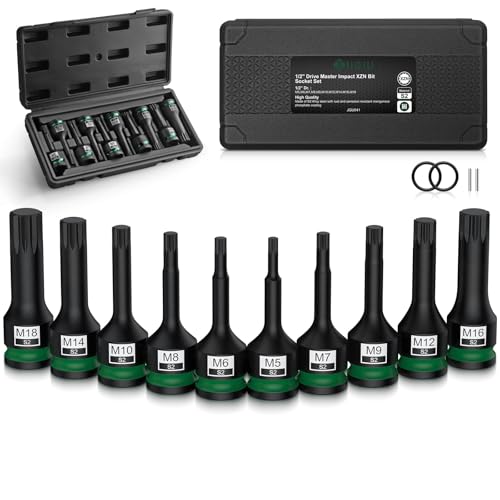 10-Piece S2 Impact XZN Triple Square Bit Socket Set, 1/2 Drive, M5-M18 | Made With S2 Steel and Crmo Drive Sockets, Includes M5-M18 Sizes, Locking Pins and O-Rings for Impact Wrench Use - size: XZN