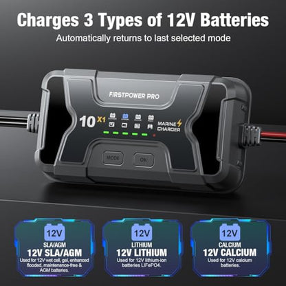 Marine Battery Charger 10X1: 1-Bank, 10A Onboard Charger - 10A Per Bank, 12V Waterproof Boat Battery Charger for SLA/AGM, Lithium, Calcium - Charged 24/7 - size: 1 Bank(10A)
