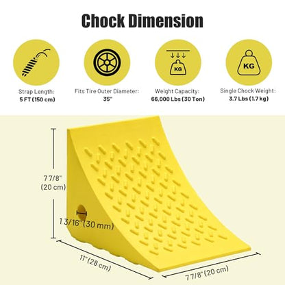 Yescom PU Wheel Chocks for Wheel Under 35" with 5ft Rope, 66,000 lbs Heavy | Duty Capacity, Lightweight Car Chocks for Off-road Car, Full-size Pickup, Heavy-duty Trucks - size: for Wheel under 35", 2Pack