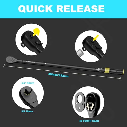 ANPUDS 3/4" Click Torque Wrench, 200-1000 Ft-Lb/271-1355 Nm, Heavy Duty | ±3% Accuracy, 48-Tooth Quick Release, Cr-V Steel, Dual-Direction, for Heavy Truck, Tractor, Diesel, Mining & Oil Field - size: 3/4" 200-1000 Ft.lb
