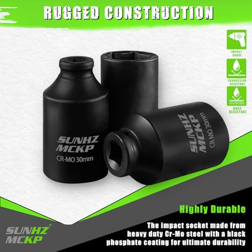 SUNHZMCKP 1/2" Drive Impact Socket, Metric 30 mm Deep 6 Point Socket, CR-MO, Axle Nut Impact Grade Socket for Easy Removal - color: Metric, size: 30 mm