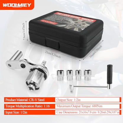 Torques Multiplier Wrench Kit, 1/2in Drive 1:16 Heavy Duty Lug Nut Remover. with 17 19 21 22mm Sockets,Carrying Case for Changing Tires, Swivel Wrench Included