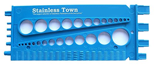Stainlesstown Nut Bolt Thread Gauge (Blue) - Measures Diameter, Thread Pitch & Length - Fractional #4 to 1" and Metric 3mm to 22mm - Durable 1/4" Thick Hard Plastic - color: Blue