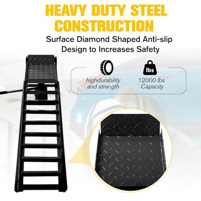 2 Pack Hydraulic Car and Truck Service Ramps,11023 Lbs (5 Tons) Capacity, Low Profile Car Lift Service Ramps for Oil Changes, Adjustable Lift Height 9.8" to 16.21", Home Garage,Vehicle Auto Garage Rep