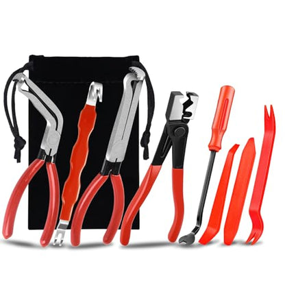 8PCS Electrical Disconnect Pliers, Automotive Electrical Plug Connector Disconnect Tool, Connector Separator,Hose Clamp Pliers and Red trim removal tool set，Applicable to Cars, Trucks, and SUVs - size: Pliers-08
