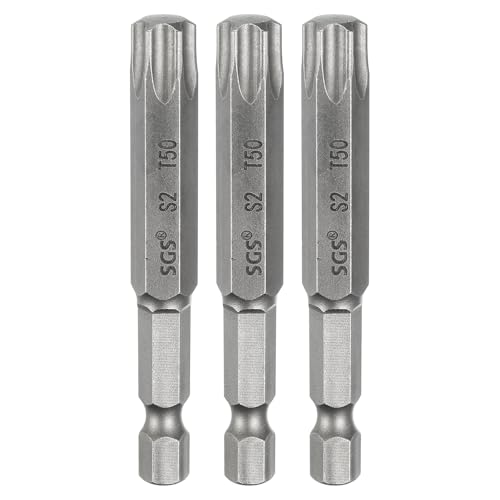 HARFINGTON 3pcs T50 Torx Head Screwdriver Bit 1/4" Hex Shank 2.6" (65mm) Long Magnetic No Hole Tip Tamper Proof 6 Point Star Screw Driver Drill Bits S2 Steel Industrial Power Screwdrivers - size: T50 x 2.6"(65mm)