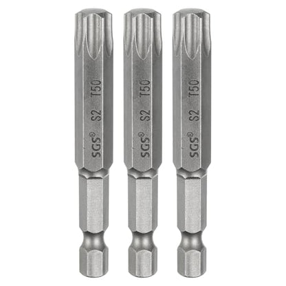 HARFINGTON 3pcs T50 Torx Head Screwdriver Bit 1/4" Hex Shank 2.6" (65mm) Long Magnetic No Hole Tip Tamper Proof 6 Point Star Screw Driver Drill Bits S2 Steel Industrial Power Screwdrivers - size: T50 x 2.6"(65mm)