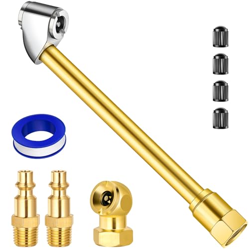 LUMITECO Dual Head Air Chuck Set, Heavy Duty Closed Ball Tire Chuck with 1/4'' Male NPT Quick Plug for 2-Way Quick Connection, No Leakage Tire Air Fill Kit for Tire Inflator Gauge and Air Compressor - size: Silver Head