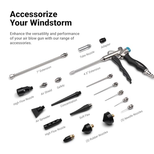 Capri Tools 2-Way Air Blow Gun Ultimate Kit with Nozzles and Rubber Tips, 19-Piece