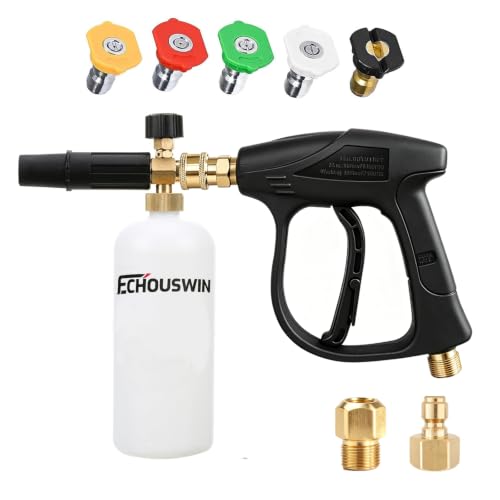 High Pressure Washer Gun with Foam Cannon, Car Wash Foam Gun with 1/4" Quick Connector, Pressure Washer Foam Cannon Kit with 5 Pressure Washer Nozzle Tips, 2 Adapter, 1 Liter
