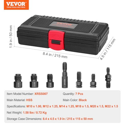 VEVOR Thread Chaser Set 7-Piece - Metric Thread Restorer Tool - M10 M12 M14 M18 M20 M22 Rethreading Tool Kit with Storage Case for Automotive Thread Repair Applications - size: 7PCS, style: METRIC