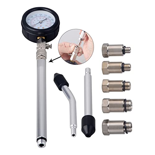 DAYUAN Professional Petrol Engine Compression Tester Kit (Dark Blue- 11Pcs) | Dual Scale Gauge, 0-300 PSI/0-20 Bar, Reinforced Rubber Hose - color: Dark blue- 11Pcs