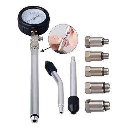 DAYUAN Professional Petrol Engine Compression Tester Kit (Dark Blue- 11Pcs) | Dual Scale Gauge, 0-300 PSI/0-20 Bar, Reinforced Rubber Hose - color: Dark blue- 11Pcs