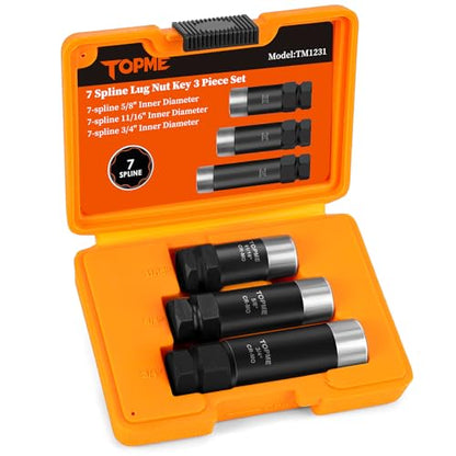 3 Piece 7 Point Spline Lug Nut Socket | 5/8",11/16",3/4" for M14x1.5,M14x1.75,M14x2 lug nuts,for Easy Removal of Lug Nuts on Aftermarket Wheels