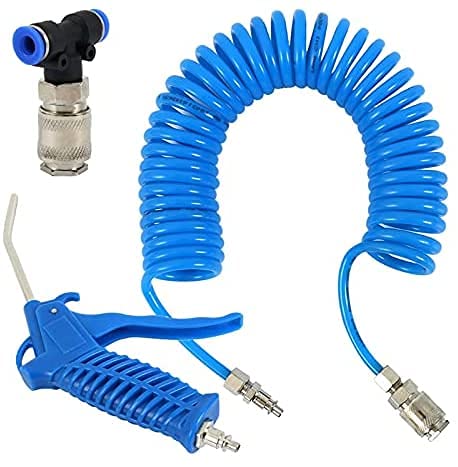 Air Blow Gun Kit Air Duster Cleaning Nozzle Blow Spray Tool Kit with 5 Meter Long Coil PU Air Hose,4×6mm(Blue) - color: Blue
