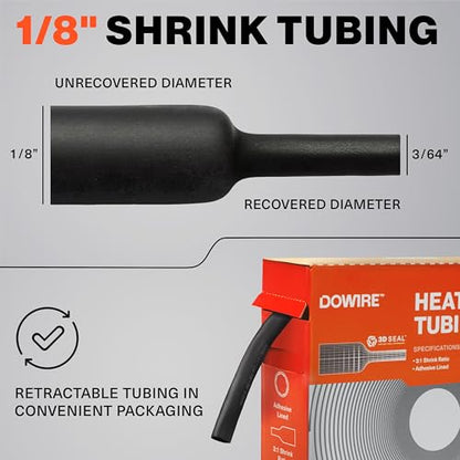 Dowire Heat Shrink Tubing 1/8" - Adhesive Lined - 3:1 Ratio - Waterproof Marine Grade Shrink Tube - Wire Shrink Wrap Tubing - Black - 50 Feet - color: Black, size: 1/8" - 50 Ft