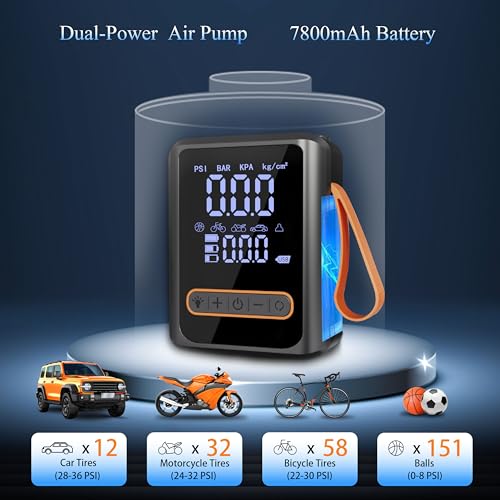 Tire Inflator Portable Air Compressor, 150PSI Heavy Duty Dual Cylinder Air Pump, 12V DC 13FT Extra Long Power Cable & Cordless Car Tire Pump, Digital Pressure Gauge, LED Light, Auto Shut-Off
