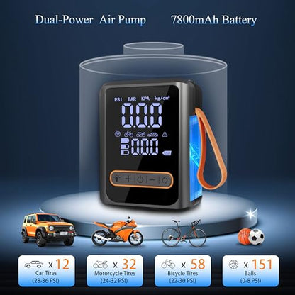 Tire Inflator Portable Air Compressor, 150PSI Heavy Duty Dual Cylinder Air Pump, 12V DC 13FT Extra Long Power Cable & Cordless Car Tire Pump, Digital Pressure Gauge, LED Light, Auto Shut-Off