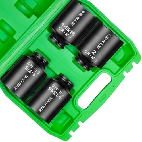 4PCS 1/2" Drive Spindle Axle Nut Impact Socket Set, 1-13/16, 1-7/8, 1-15/16, 2 Inch, CR-MO, Deep, 6 Point - size: 1/2 4pcs socket set sae