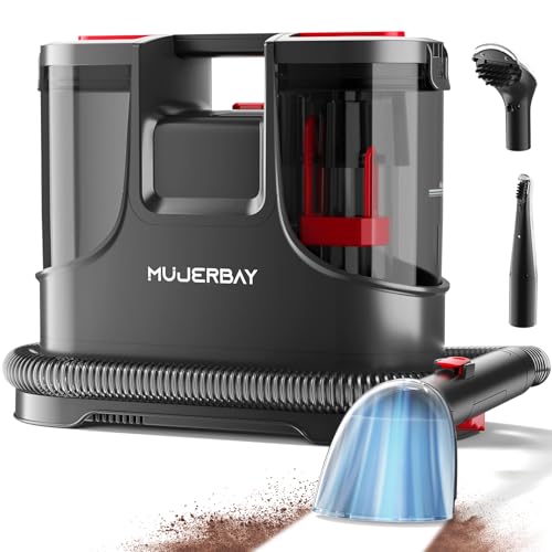Upholstery Carpet Cleaner, MUJERBAY 15Kpa Portable Spot and Stain Cleaner Shampooer, Easy Move with Handle, 1.5-inch Deep Cleaning Machine for Couch, Stairs, Car and Pet Messes. (Black) - color: Black