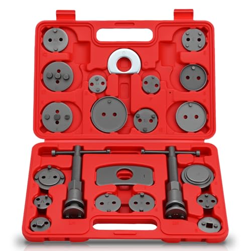 GOOACC 22pcs Disc Brake Caliper Compression Tool Set, Caliper Piston Compressor Tool for Brake Pad Replacement Reset Heavy Duty Brake Tools Brake Caliper Piston Rewind Tool Caliper Press Tool Kit,Red - color: 22pc Brake Caliper Red