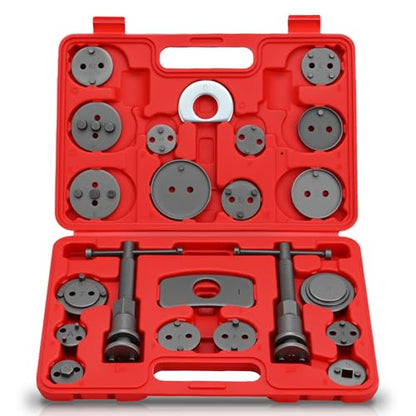 GOOACC 22pcs Disc Brake Caliper Compression Tool Set, Caliper Piston Compressor Tool for Brake Pad Replacement Reset Heavy Duty Brake Tools Brake Caliper Piston Rewind Tool Caliper Press Tool Kit,Red - color: 22pc Brake Caliper Red