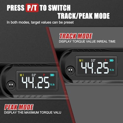 VANPO 3/8 Digital Angle Torque Wrench 2.2-44.2 Ft.lb, ±2% Accuracy | 3-60 Nm Electronic Torque Wrench, Buzzer LED Vibration Alarm, Perfect for Engine, Spark Plug, Carbon Fiber Bike & Motorcycle - size: 2.2-44.2 ft.lb/3-60 N.m (3/8-Inch)