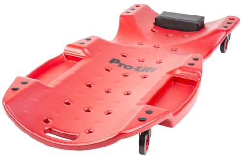 Pro-LifT C-6048 Mechanic Plastic Creeper 48 Inch - Blow Molded Ergonomic HDPE Body with Padded Headrest & Dual Tool Trays - 440 Lbs Capacity Red - color: Red