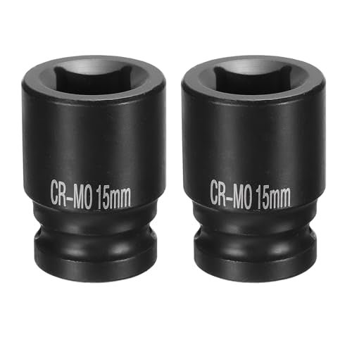 HARFINGTON 2pcs 4 Point Square Socket 1/2" Drive 15mm Metric Square Impact Socket CR-MO Blackening Standard Wheel Sockets Pneumatic Socket Tool for Auto Repair Mechanical Maintenance Home Use - size: 15mm