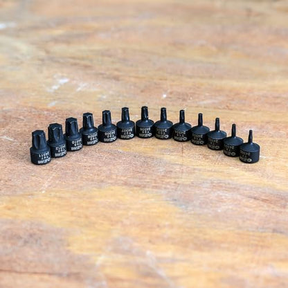 OEMTOOLS Stubby Torx Bit Socket Set, 13 Pc Torx Set 1/4" Drive | 3/4" Overall Length, Light Aluminum Rail, Designed for Limited Access Applications - size: 13 Piece