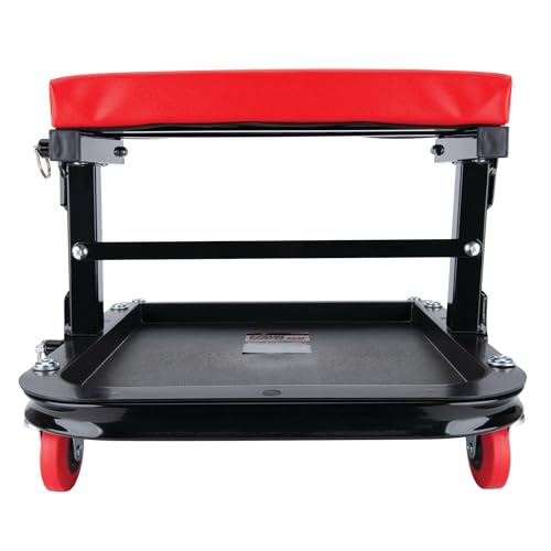 Performance Tool W85021 Folding C-Frame Creeper Rolling Work Seat with Tool Tray for Mechanic Garages and Workshops, Black/Red, 12.5-inch Height - style: C-Frame Seat (Folding)