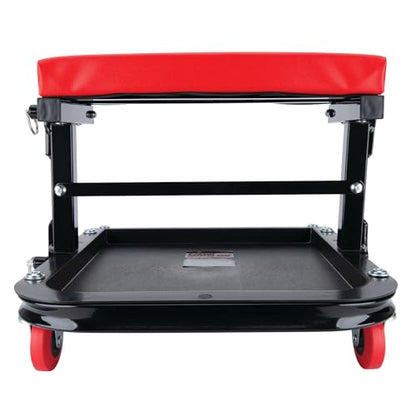 Performance Tool W85021 Folding C-Frame Creeper Rolling Work Seat with Tool Tray for Mechanic Garages and Workshops, Black/Red, 12.5-inch Height - style: C-Frame Seat (Folding)