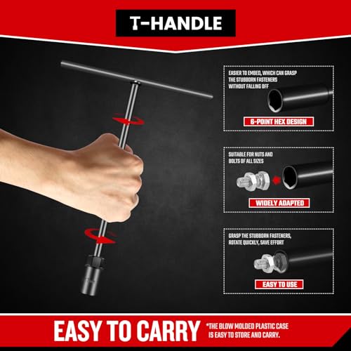 T-Handle Wrench Socket Set, 6-Point Cr-V Steel T Wrench Set Metric Size 6mm to 19mm, Lug Tool Socket with Long Reach for Motorcycle Bicycle Car Repair (11 Pack) - size: 11 Pack