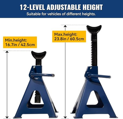 6 Ton (13,000 lbs) Heavy Duty Steel Jack Stands, Double Locking Adjustable Car Jack Stands with Wide Pyramid Base & Large Saddle, 16.7"- 23.8" Lifting Height for SUVs, Trucks & Cars, 1 Pair - size: 1 Pair